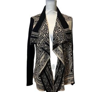 Lucky Brand Women's Cardigan. Aztec Print Black and Natural Tan Size Medium